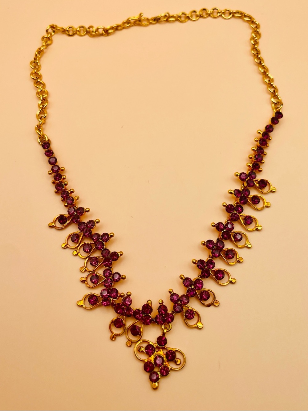 Gold-Tone Necklace with Deep Purple Gem Accents 15”